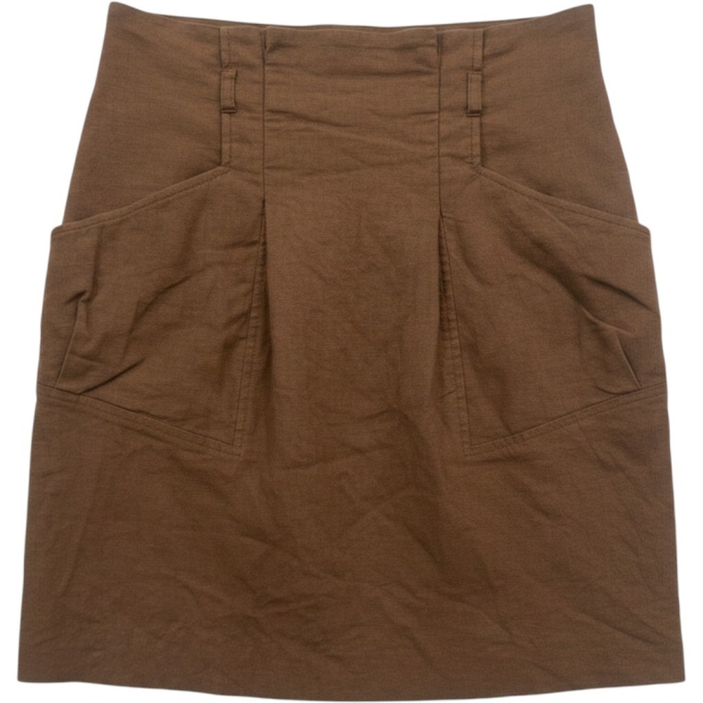 BCBGMAXAZRIA Mini Skirt Womens 0 Brown Linen Blend High Waist Utility Pockets